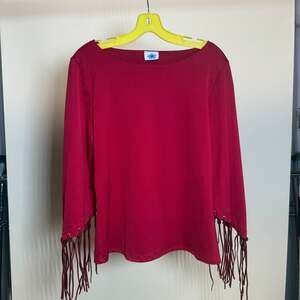 VTG Y2K Red Tassel Sleeve Top - Boho Chic Blouse, Size M/L